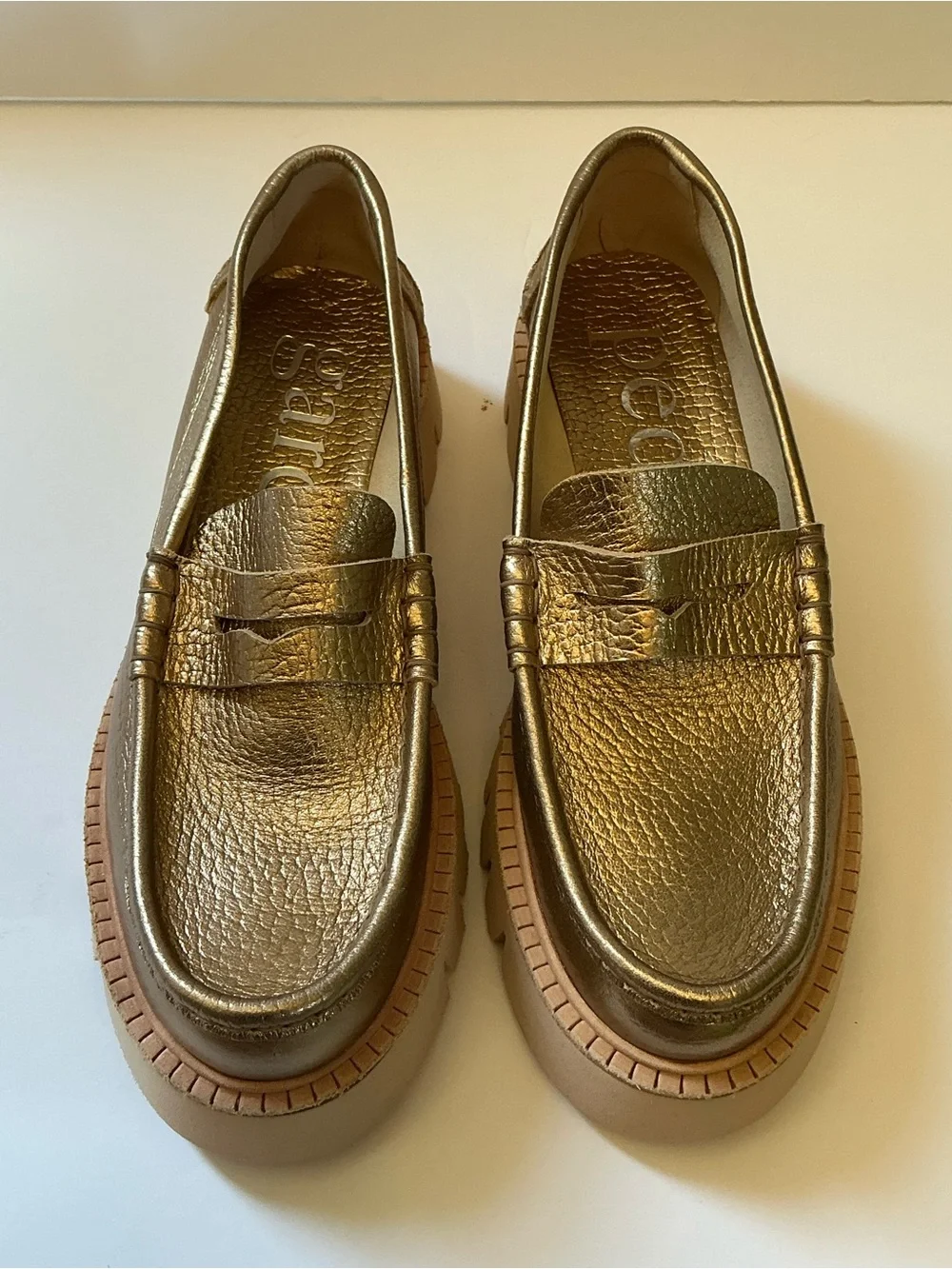 Pedro Garcia Sebas Lug Sole Penny Loafer, Light Gold, size 38 1/2, US size 8.5